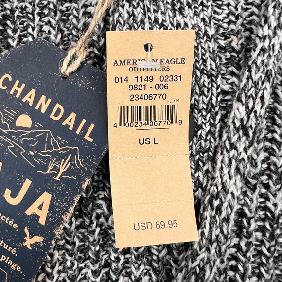 American Eagle Baja Sweater Hoodie Men Large Heather Gray Cozy Surf Lounge NEW - Picture 4 of 12